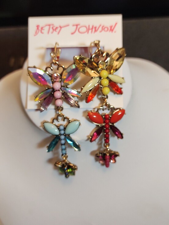 Betsey Johnson Jewelry - Betsey Johnson Multicolor Dragonfly Drop Earrings - Colorful Crystal Statement